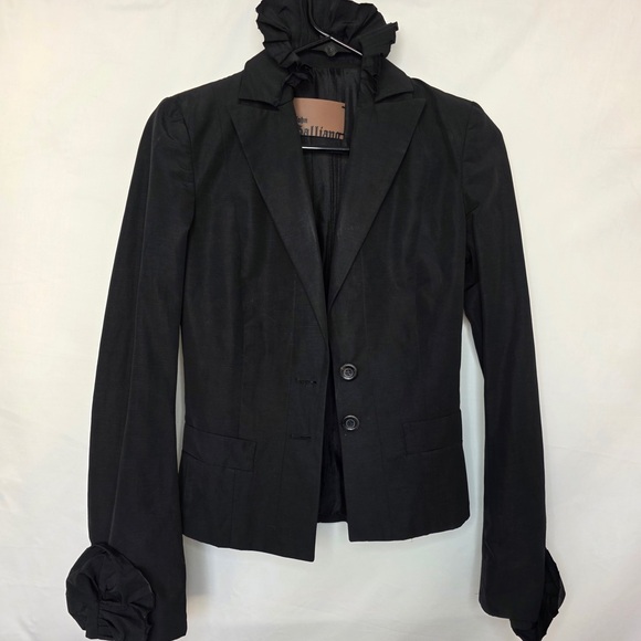 John Galliano Black Women's Blazer with Ruffle Flower Cuffs